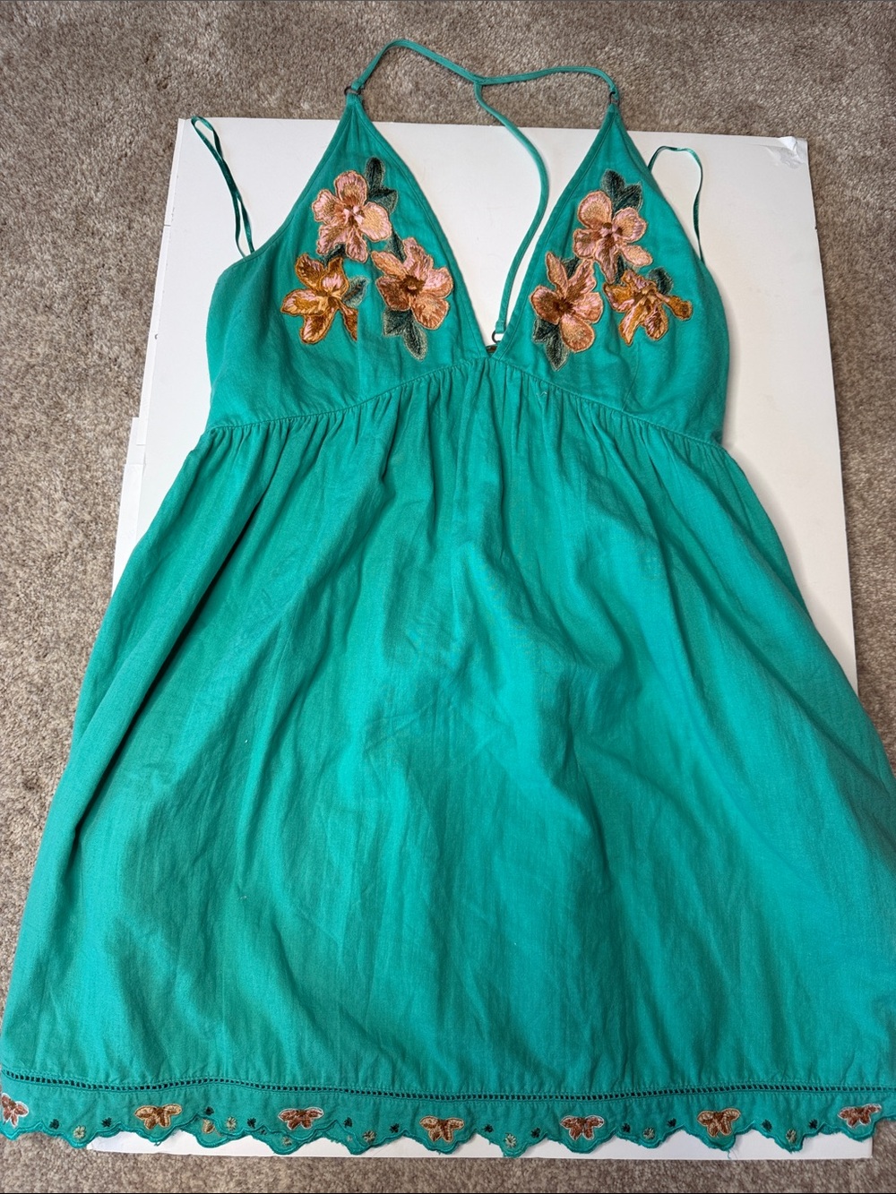 Free People Teal Embrodiered Dress Size Large